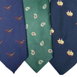 Vintage Lot Of 3 Neckties Tie Novelty All Over Print 70s Pheasant Can-Can Dancer